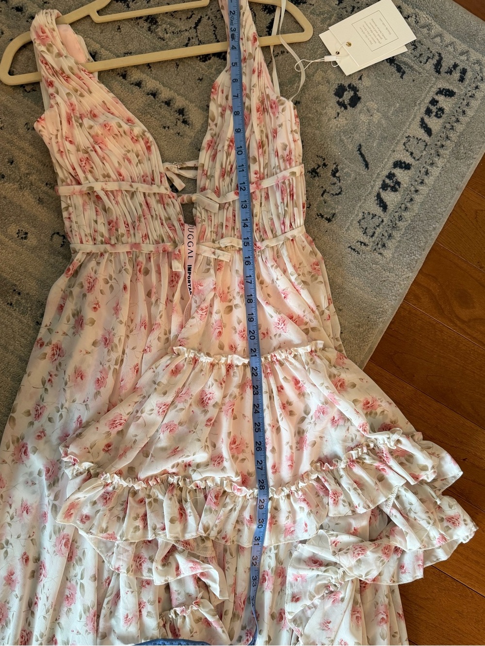 NWT Mac Duggal Multicolor Floral Print Sleeveless Ruffled High-Low Gown pink - Picture 9 of 14